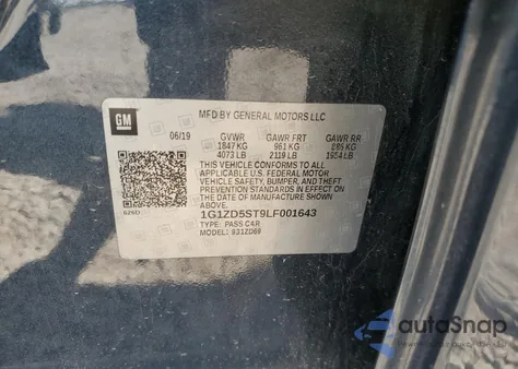 2020 Chevrolet Malibu Lt из США, поврежденный, VIN 1G1ZD5ST9LF001643